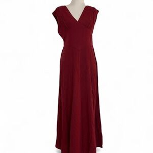 Burgundy red maxi dress with V-neck